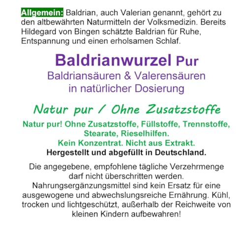 Baldrian 120 Kapseln PFLANZLICHES Beruhigungsmittel. Innere Ruhe & gesunder Schlaf. NATÜRLICHE Einschlafhilfe - Einschlafen & Durchschlafen. BERUHIGUNG & ENTSPANNUNG. OHNE ZUSATZSTOFFE 26670-120