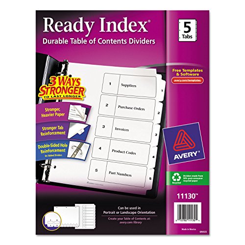 Avery 11130 Index Dividers, Classic, 8-1/2-Inch x11-Inch, 1-5 Tab,1/ST, BK/WE