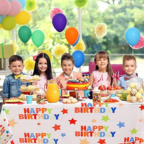 Happy Birthday Disposable Table Cloth, 2Pcs Colorful Pentagram Party Table Cover, Thin Rectangular Table Cover for Kids Boys Girls Baby Birthday Party Decorations(54"x108")