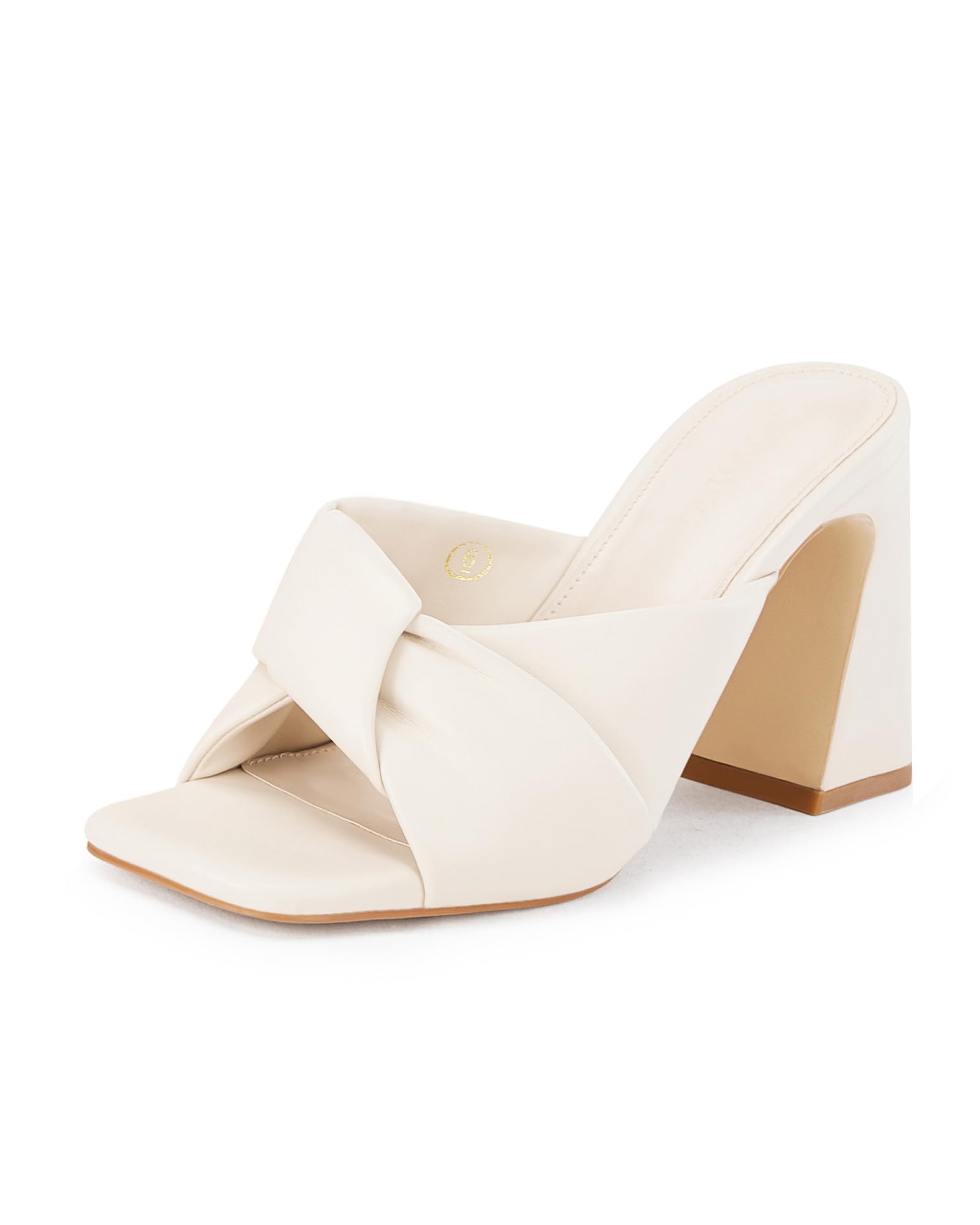 Coutgo Womens Chunky Heeled Mules Puffy Knot Square Open Toe Slip On Sandals Summer Evening Party Prom Shoes