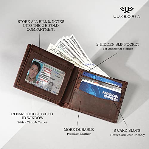 Luxeoria Full Grain Genuine Leather Wallet For Men, Handcrafted Travel Wallet, Mens Slim Leather Wallet, Rfid Wallet For Men - Card Holder | Bifold With 12 Card Slots #TOP2