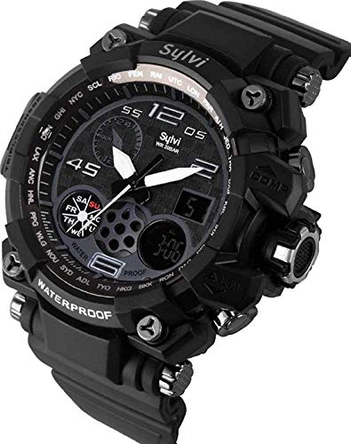 Image of Sylvi Waterproof Analogue-Digital Black Dial Men's Watch MN-1-DG-BLACK