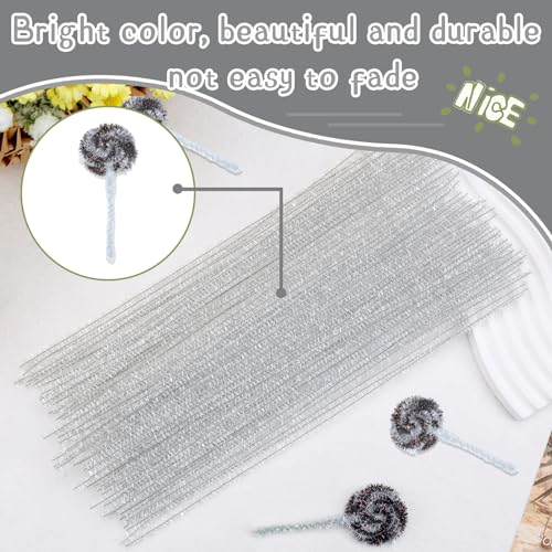 Image of Hssugi 100PCS Pipe Cleaners, Glitter White Chenille Stems Craft Supplies | Pipe Cleaners Craft Supplies, Pipe Cleaners Bulk Fuzzy Sticks for DIY Art and Craft Projects Home Decoration