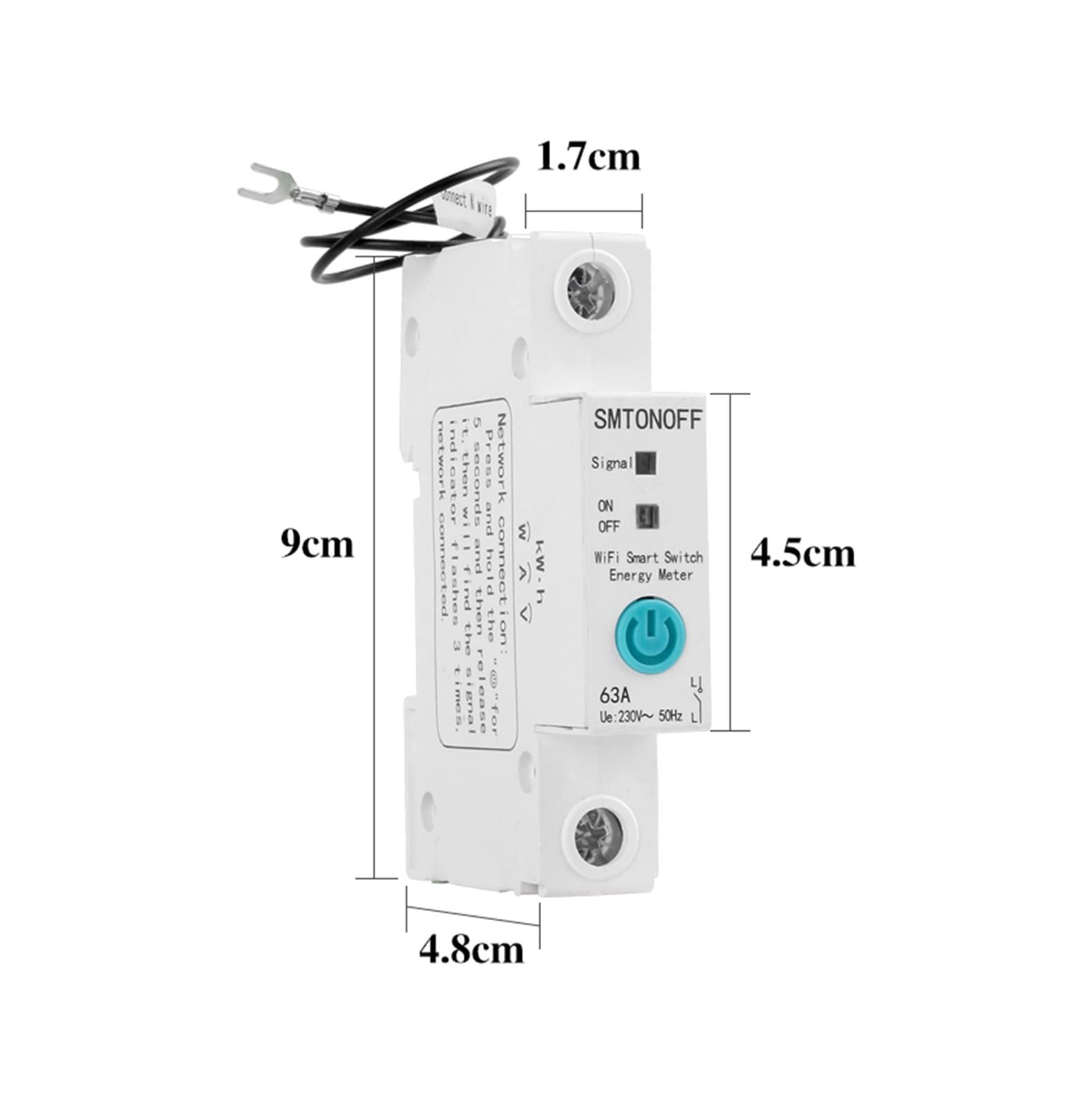 Interruptor de medidor de potencia inteligente, 1p riel DIN monofásico WIFI Medidor de energía inteligente Consumo de energía KWH Meter Wattmeter con Alexa for hogar inteligente Controle cómodamente s