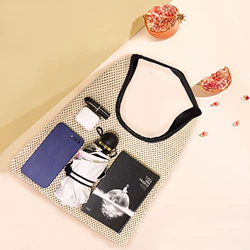 Bolso Tote de Cuero Negro con Asa y Tejido de Paja miniatura 2