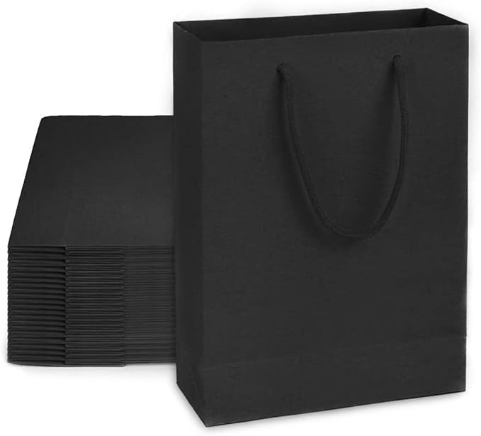 Small Black Gift Bags, Deesoo 20PCS 7.5x3.1x10.2" Black Gift Bags Small