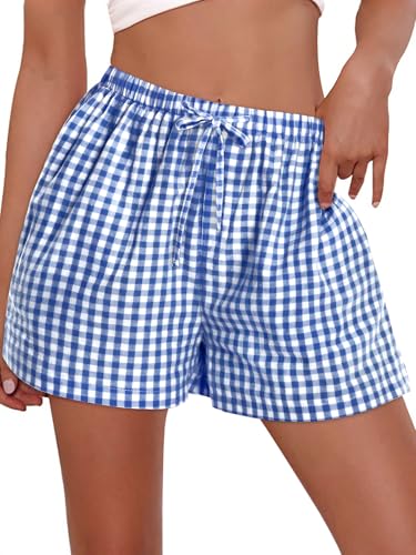 Image of Women Boxer Shorts Gingham Drawstring Pajama Bottom Plaid Pants with Pocket