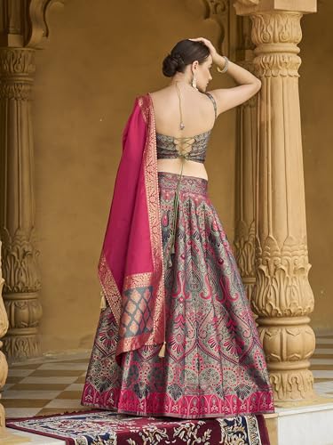 Image of PURVAJA Women's Kanjiwaram Semi-Stitched Lehenga choli