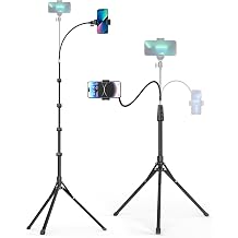 Aureday Phone Tripod, 92" Cell Phone Stand with 15" Gooseneck, Remote and Phone Holder, Overhead &amp; Selfie Stick for Recording/Watching/Vlog, Compatible with iPhone Android