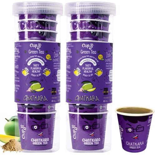 Image of Cup-Ji Ready to Sip Chatkara Green Tea | Improves Digestion | Guilt-free | Non Bitter & Whole Leaf Green Tea | No Calorie | Pack of 2 with 210 ml Cup Size