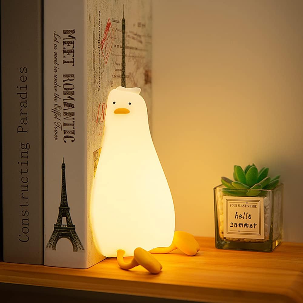Duck Night Light - LED Cute Lamp, Lying Flat, Squishy, Adjustable Dimmable With Timer Function, Rechargeable Bedside Touch Light for Breastfeeding
