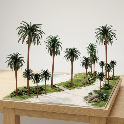 Image of Miniature Palm Trees, 15PCS Scenery Palm Tree Model for Crafts, Coconut Tropical Landscape Model for Diorama Train Railway Layout Landscape Scenery Cake Decorative -16cm, 13cm, 11cm, 8cm, 7cm