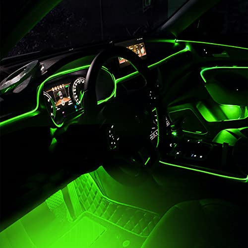 QAUBEN Car Ambient Lighting 64 Colors Multicoloured Music Optic Fiber Cable APP Control Car DIY Decorative Footwell Atmosphere Lighting 12V 1W 6m