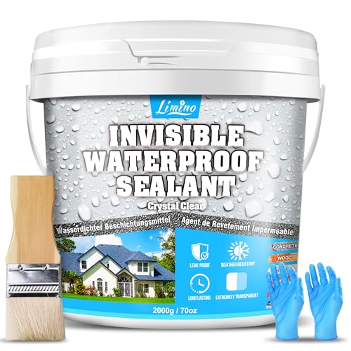 Revestimiento impermeable transparente - sellador a base de agua impermeable, impermeabilizante para interiores y exteriores, sellado de plástico líquido para techos, paredes (Transparent, 2000g)