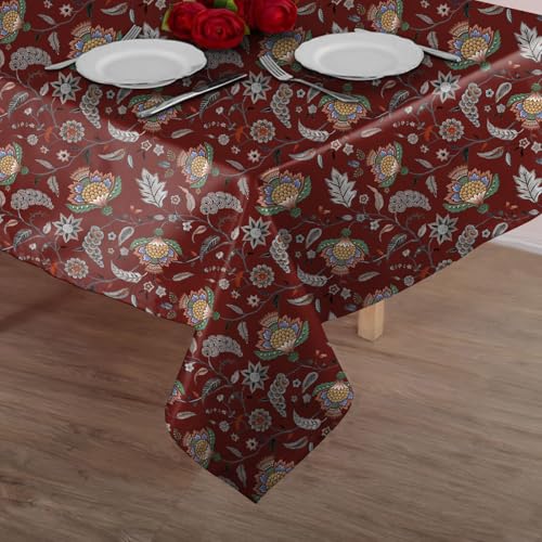 Image of Casableu Kasbah Maroon Table Cloth for 6 Seater Dining Table | 52x72 Inch Rectangular Table Cover | Dust-Proof, Washable Fabric | Decorative Dining Table Cover for Home