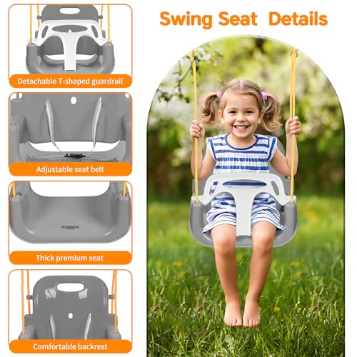 4 in 1 Toddler Swing Set & Baby Jumper, Heavy Duty Kids Swing with Bouncer, Foldable Metal Stand for Indoor & Outdoor, Easy Install & Store (White)
