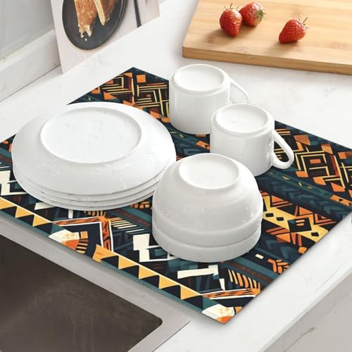 WHJSSF Tapis de séchage de cuisine avec imprimé ethnique tribal africain – Couverture absorbante avec imprimés colorés, couche de comptoir à séchage rapide pour vaisselle et appareils – Antidérapant – vue 9