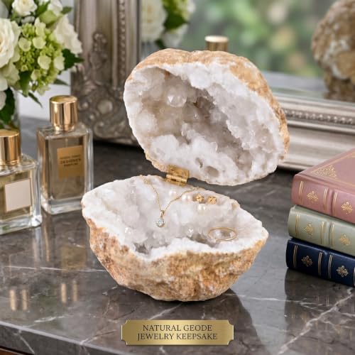 Boîte à bijoux géode d'agate naturelle et charnière dorée d'exception - 6