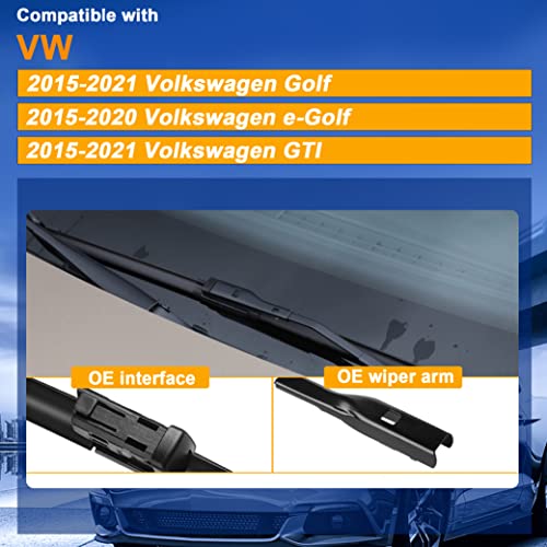 Raintok Windshield Wiper Blades Replacement For Vw Volkswagen Golf 2015-2021 / Vw Volkswagen E-Golf 2015-2020 / Vw Volkswagen Gti 2015-2021 Front Rear Wipers Blade Set - 26" 18" 11" (Pack Of 3) #TOP1