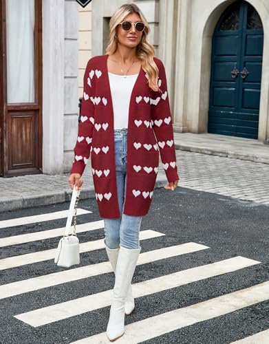 Image of Alsol Lamesa Women's Long Sleeve Heart Cardigan Sweaters V Neck Open Front Knit Coat