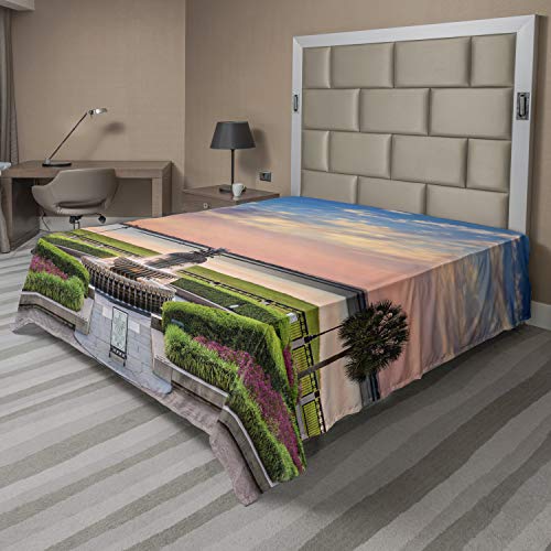 Ambesonne Charleston Flat Sheet, South Carolina USA at Waterfront Park Ocean Scenery Illustration Coastal Beach, Soft and Comfortable Top Sheet Decorative Bedding 1 Piece, Full Size, Multicolor