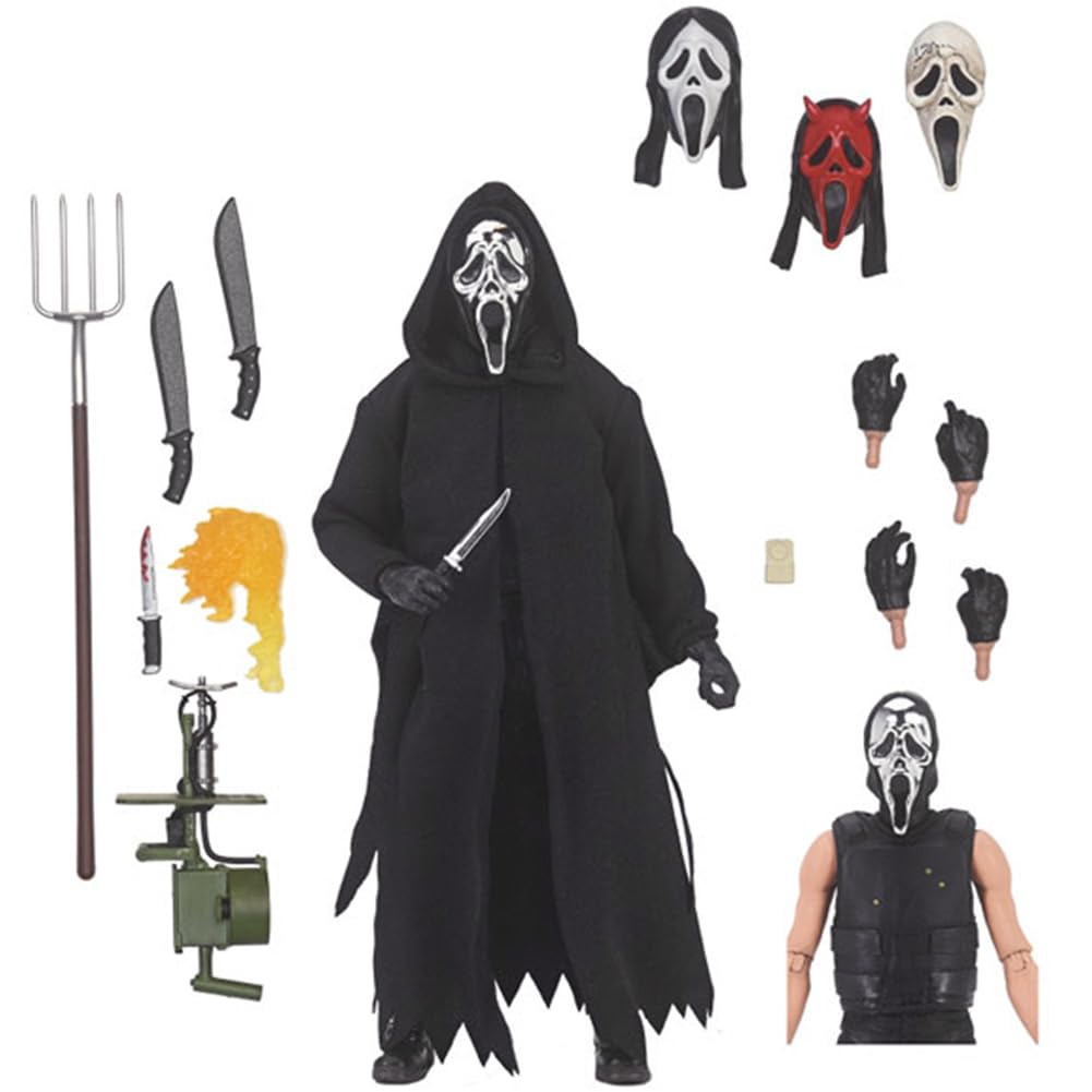 Figurine Ghostface - Figurine d'anime Ghostface - 18 cm - Articulations mobiles (avec accessoires) - Modèle de pose debout - Statue en PVC - Décoration d'intérieur - Cadeaux