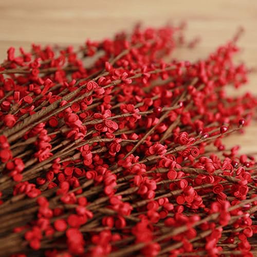 Image of TIED RIBBONS Pack of 5 Jasmine Artificial Flowers Bunch Stem with Mini Berry for Vase Pot Home Decoration (Red) for Home Office Wedding Party Decoration (Vase not Included)