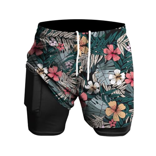 Men's 2 in 1 Running Shorts Outdoor Casual Jogging Workout Fitness Athletic Summer Patterned Novelty Shorts