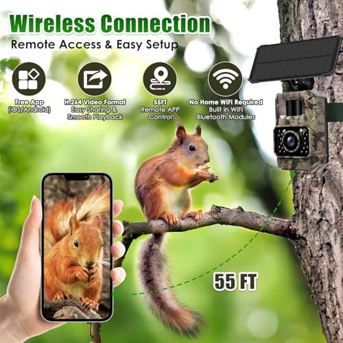 MAXDONE Solar Wildlife Camera 48MP 30FPS WiFi Bluetooth Trail Camera with Night Vision, Built in Rechargeable Battery, IP66 Waterproof Garden Camera, 0.1s Trigger, Includes 32GB SD Card - Image 3