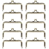 がま口金具 アンティーク調 10個セット 型紙付 花柄彫刻 角型 丸玉留め具 DIY ハンドメイド用 財布 ポーチ (10.5cm)