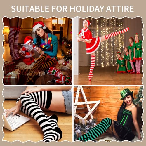 Image of Raylarnia Women's Extra Long Opaque Striped Over Knee High Stockings Socks
