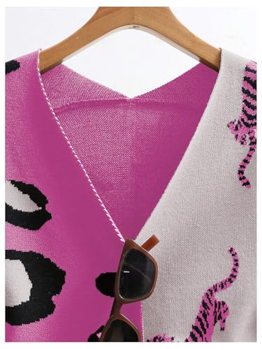 Image of WDIRARA Women's Leopard Tiger Print Cardigan V Neck Long Sleeve Color Block Button Down Sweater Outwear