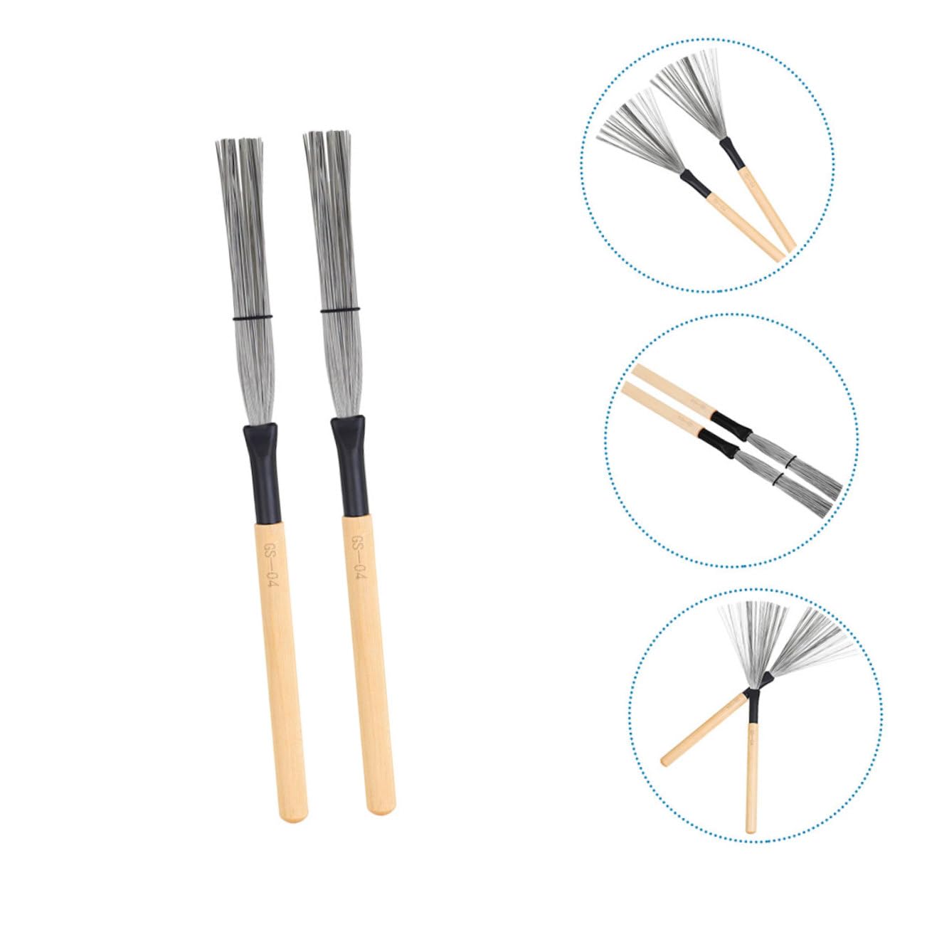 Levemolo Jazz Drum Brush Steel Wire Retractable Bristles Wooden Handle Brush for Drums