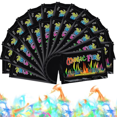 Akranini 25 Stück Feuerzauber Pulver, Magic Fire, Pulver für Buntes Feuer, Magical Flames für Outdoor-Events, Halloween und Weihnachten, Feuerstellen, Kamine