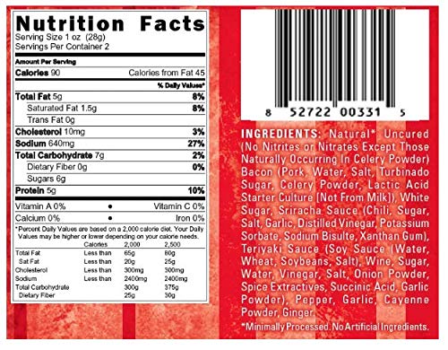 Sriracha Bacon Jerky I Pork Barrel BBQ Uncured Bacon Jerky Healthy Snacks Food, Sriracha, Spicy Slow Cooked Bacon 2 OZ Snack Pack | As Seen on Shark Tank | Nitrate and Nitrite Free, Gluten Free Protein Snack (Sriracha Bacon Jerky)