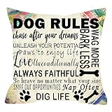Nice Animal Pet Dog Lover Gift Newspaper Texture Funny Dog Rules Cotton Linen Throw Pillow Case Cushion Cover Square 18x18 inches