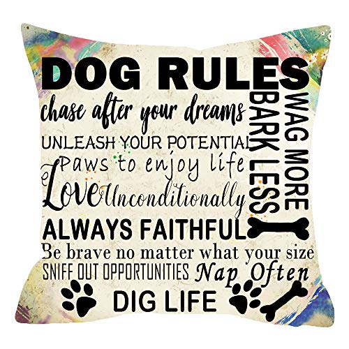 Itfro Nice Animal Pet Dog Lover Gift Newspaper Texture Funny Dog Rules Cotton Linen Throw Pillow Case Cushion Cover Square 18X18 Inches #TOP10