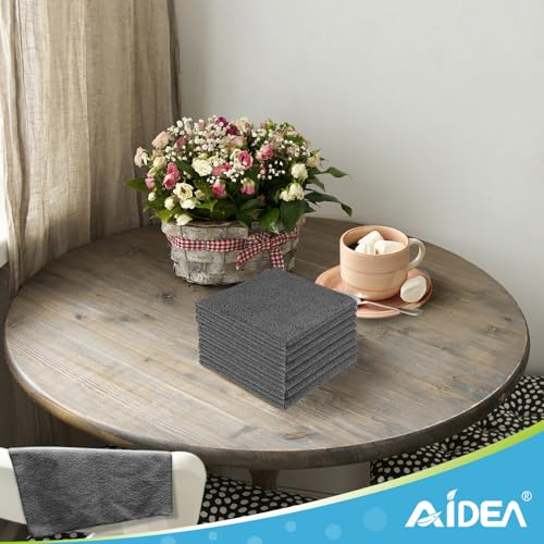 Image of AIDEA Microfibre Cleaning Cloth Lint Free Washable Pack of 8 30x30cm Grey | Multifunctional Reusable Cleaning Cloths, Streak Free Washable Cloth Duster for House, Kitchen, Car, Motorbike, Windows