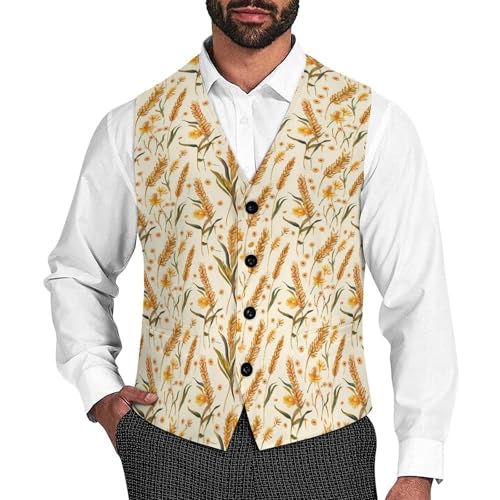 Wheat Pattern Men's Suit Vest Waistcoat Vests Formal Dress with 2 Pockets for Business Casual Tuxedo