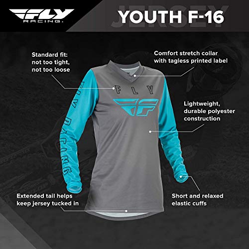 Fly Racing F-16 Youth Off-Road Motorcycle Jersey - Grey/Blue/Small #TOP2