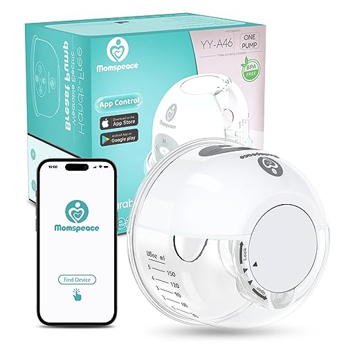 Wearable Breast Pump with APP, Momspeace Portable Breast Pump Hands Free, All-in-One Electric Breast Pump, Discreet & Quiet & Leakproof, Wearable Pumps for Breastfeeding, 2 Modes&12 Levels(24mm,1Pack)