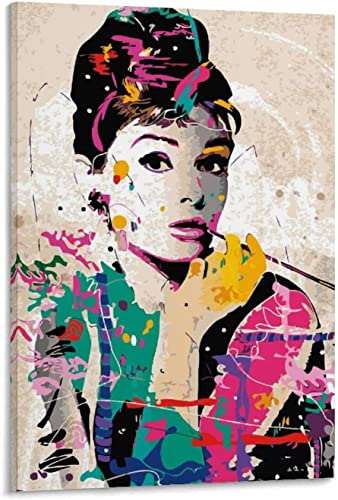 Audrey Hepburn Graffiti Art print Audrey Hepburn Retrato Lienzo Pintura Arte de la pared fotos Modern Street Art Poster Prints Obra de arte para Bar Decoración del hogar Sin marco,70x90cm