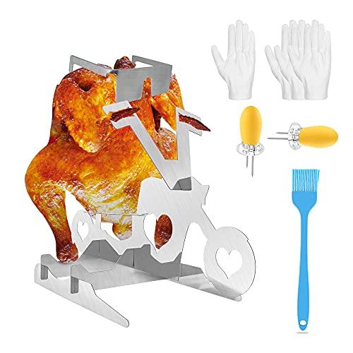 Nodfens Tragbarer Hühnerständer BBQ, Hähnchenhalter Grill für amerikanisches Motorrad, Hähnchenbräter Grill aus Edelstahl mit Gläsern, Bierdosenständer, Grillrost, Für Bräter/Grillofen, Grillzubehör Cover