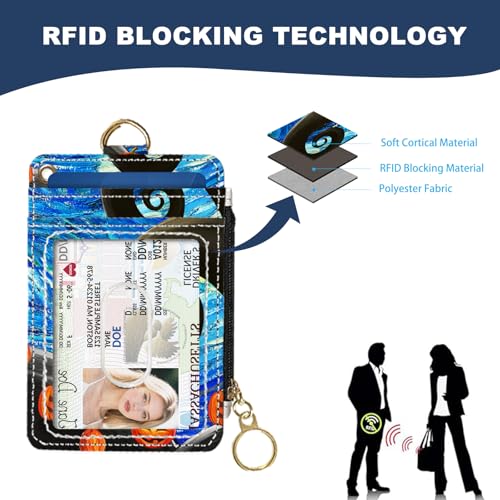 Image of Slim Wallet Credit Card Holder, Stars and Couples, RFID Wallet Women Cute Small Front Pocket Wallet With Zipper, PU Leather Thin travel RFID Blocking Card Case ID Window,Ladies Gifts
