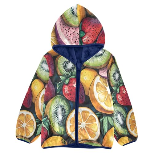 Colorful Fruit Pattern Toddler Fleece Jacket Girl Boys Hooded Fleece Jacket Coat Warm Outwear Zip-up 3-10T