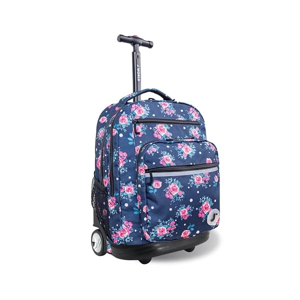 J World New York Sundance Rolling Backpack Girl Boy Roller Bookbag, Navy Rose, 20 Inch