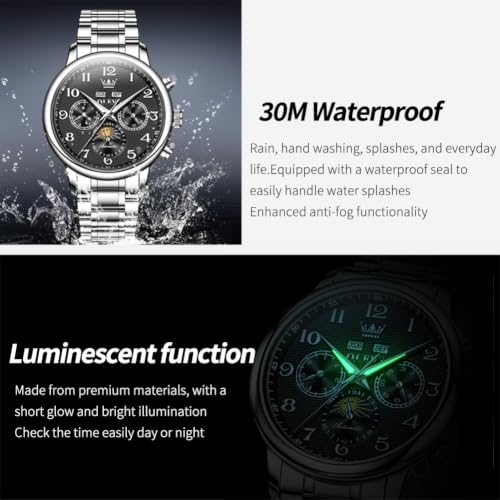 Image of OLEVS Automatic Watches for Men Luxury Skeleton Multi-Function Mechanical Watch Self Winding Date Waterproof Luminous Mens Watch