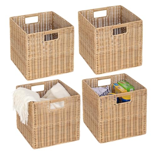 4er-Set Kallax Expedit Regal Korb/Kallax Korb Geflochten / 30,5 x 30,5 x 30,5H cm/Plastik Regalkorb/Faltkorb Flechtkorb/Regalbox Storage Box/Aufbewahrungskorb Regalkorb Faltbar