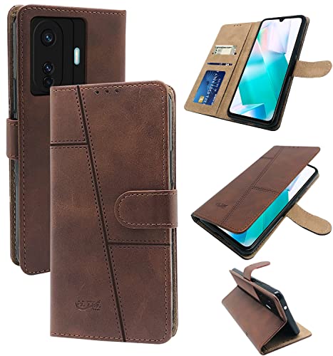 Image of Jkobi Flip Cover Case for Vivo iQOO Z6 Pro (Stitched Leather Finish | Magnetic Closure | Inner TPU | Foldable Stand | Wallet Card Slots | Brown)