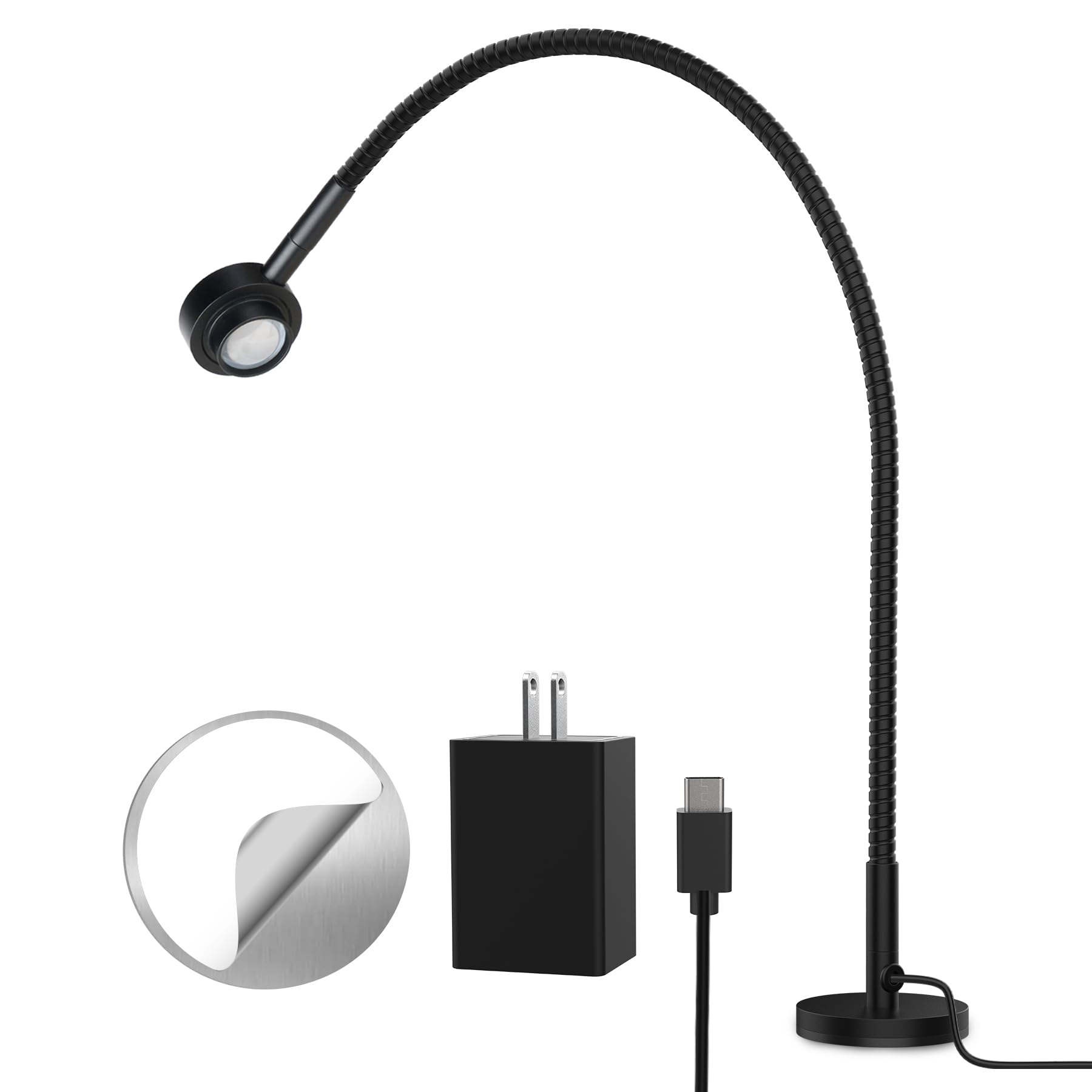 Luz de lectura flexible magnética, 3 colores de luz regulables, cuello de cisne, luz LED para lectura, trabajo, estudio, manualidades, regalos para amantes de los libros, adaptador USB-C CRI95